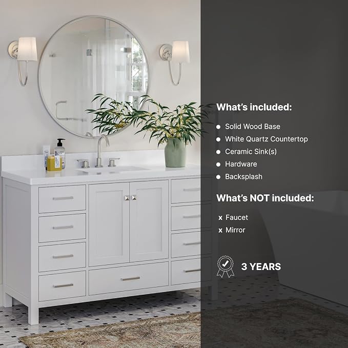 Cambridge 55" White Bathroom Vanity