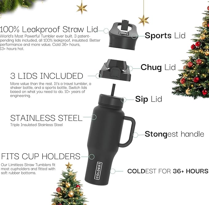 Coldest Tumbler with Handle and Straw, 100% Spill Proof Tumbler with Straw