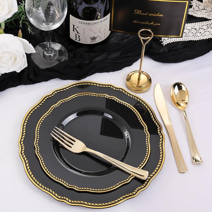 60pcs Black Plastic Plates