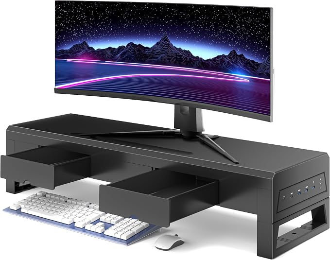 Computer monitor stand with three drawer ，22W charging, 2 USB 3.0, and 1 USB