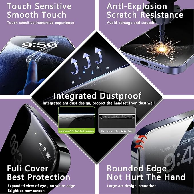 Privacy Screen Protector for iPhone 17 Pro Max 6.9-Inch, Auto Dust Removal