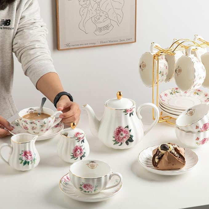 Sweejar Porcelain Tea Sets British Royal Series, 8 OZ Cups & Saucer Service