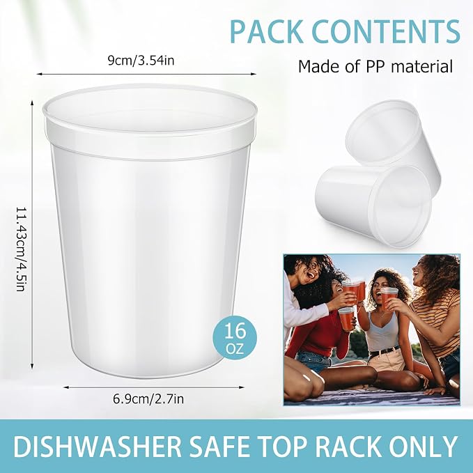 Yungyan 200 Pack 16 oz Stadium Cups Reusable Plastic Cups Blank Drink Stadium