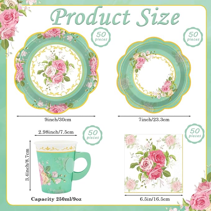 200Pcs Floral Tea Cups and Saucers
