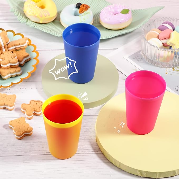Potchen 150 Pieces Kids Plastic Cups 8.5 oz Reusable Drinking Cups Stackable
