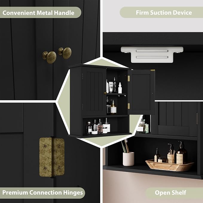 Black Wall Cabinet, 2-Door Medicine Cabinet