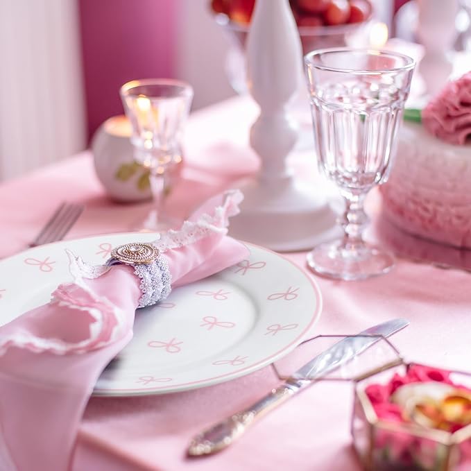 Honeydak 6 Pcs 6 Inch Pink Bow Ceramic Plates Coquette Bachelorette Tableware