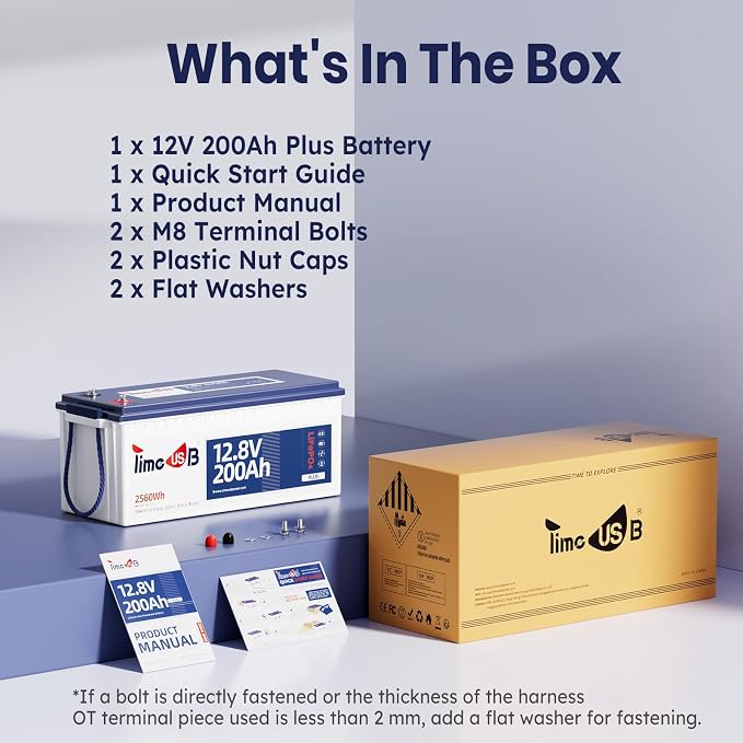 12V 200Ah Plus LiFePO4 Battery, Timeusb Lithium Battery