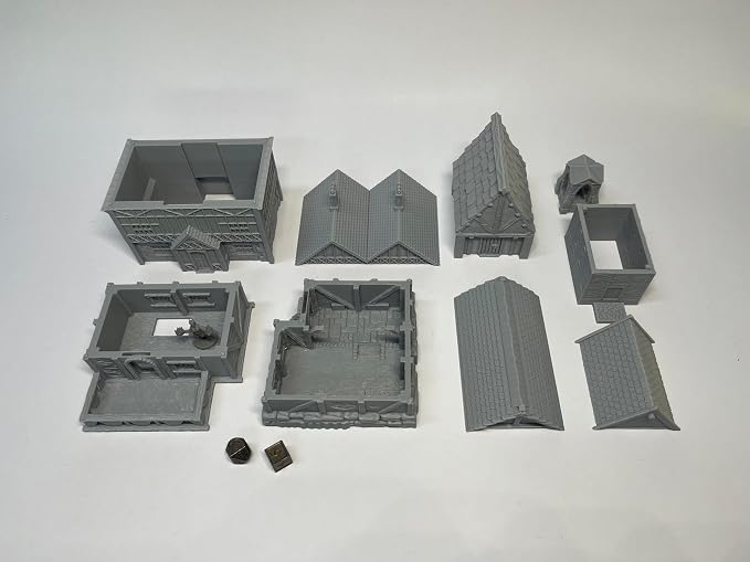 Paintable Tabletop Miniature Little Town Building Terrains Compatible - 18mm