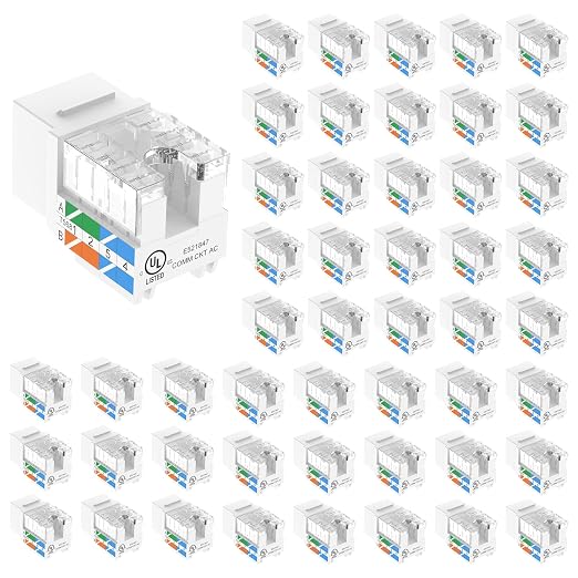 VCE Cat6 RJ45 Keystone Jacks UL Listed 50-Pack, Punch Down Ethernet Wall Jack