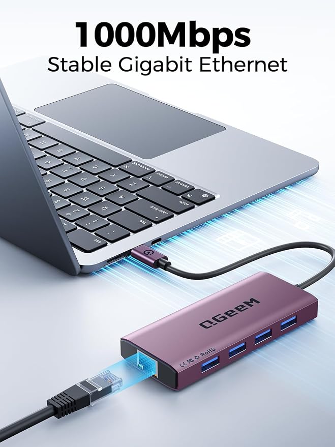 QGeeM USB C Hub Ethernet, 9 in 1 USB Type C Hub HDMI Multi-Port Converter