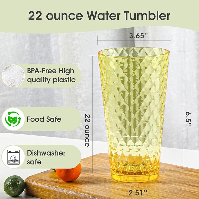 BPA-Free Plastic Tumblers 8 Pack | Reusable Dishwasher Safe | Stackable