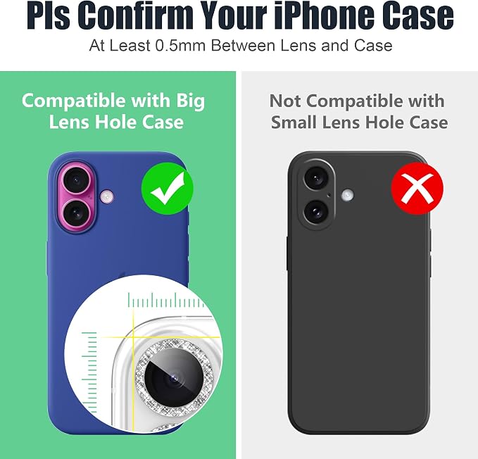 AGVEE 3+3 6 Pack for iPhone 16 6.1" / 16 Plus 6.7" Camera Lens Cover Protector