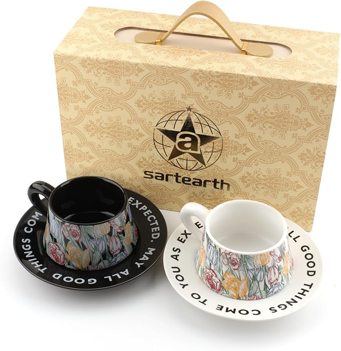 Tea Cup and Saucer Set Floral Design Porcelain Ceramic Coffee Cup Sets