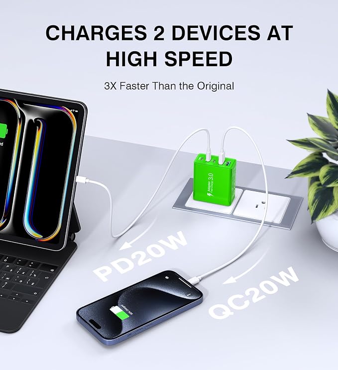 2 Pack 50W USB C Fast Charger Block, 5-Port Type C Wall Charger Brick, 2 USB A