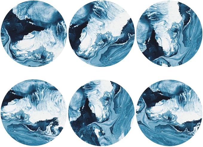 Blue Ocean Marble Coasters Set of 6 Coasters