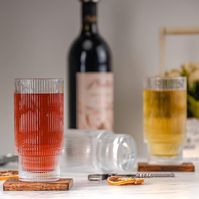 Greenline Goods Ripple Drinking Glasses - 12 oz Modern Kitchen Glassware Set