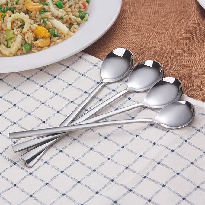 IQCWOOD Spoons, 8.5 Inch Stainless Steel Soup Spoons | Korean Soup Spoons