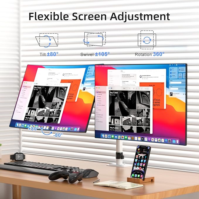 Suptek Dual Monitor Desk Mount, Adjustable Dual Monitor Arm