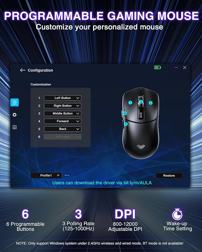 AULA SC580 Wireless Gaming Mouse, Tri-Mode 2.4G/BT5.0/USB-C Gaming Mouse