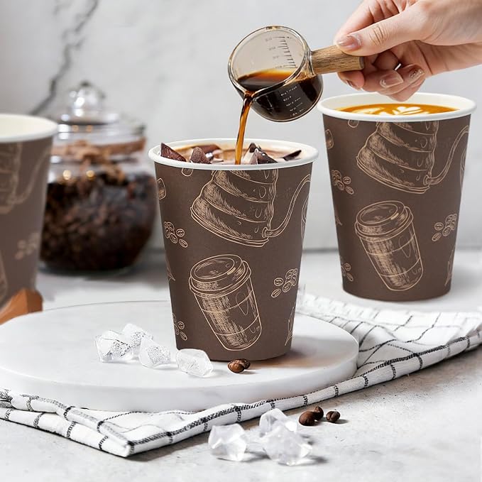 10 oz 180 Pack Disposable Paper Coffee Cups Hot/Cold Drinking Cups | Brown