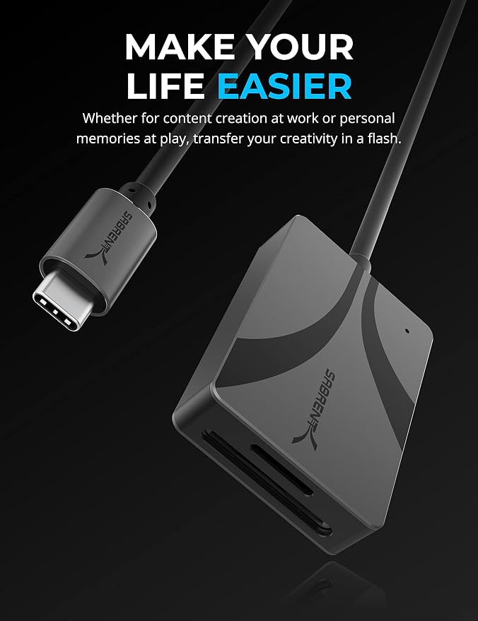 SABRENT USB Type-C Card Reader, Dual-Slot UHS-II SDXC and microSDXC SD 4.0