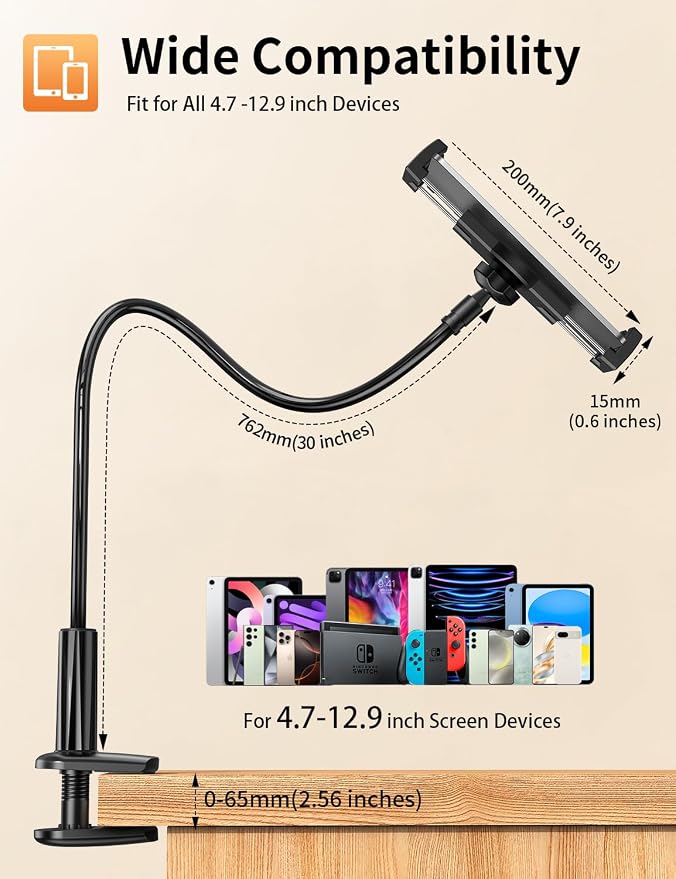 Tablet Stand, Kindle Holder for Reading in Bed, Phone Holder for Bed Desk