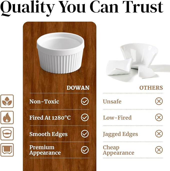 DOWAN 8 oz Ramekins Oven Safe for Creme Brulee, Souffle Dish Baking Bowls