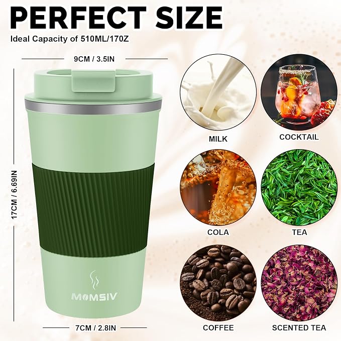 MOMSIV 17oz Travel Coffee Mug, Insulated Coffee Cup