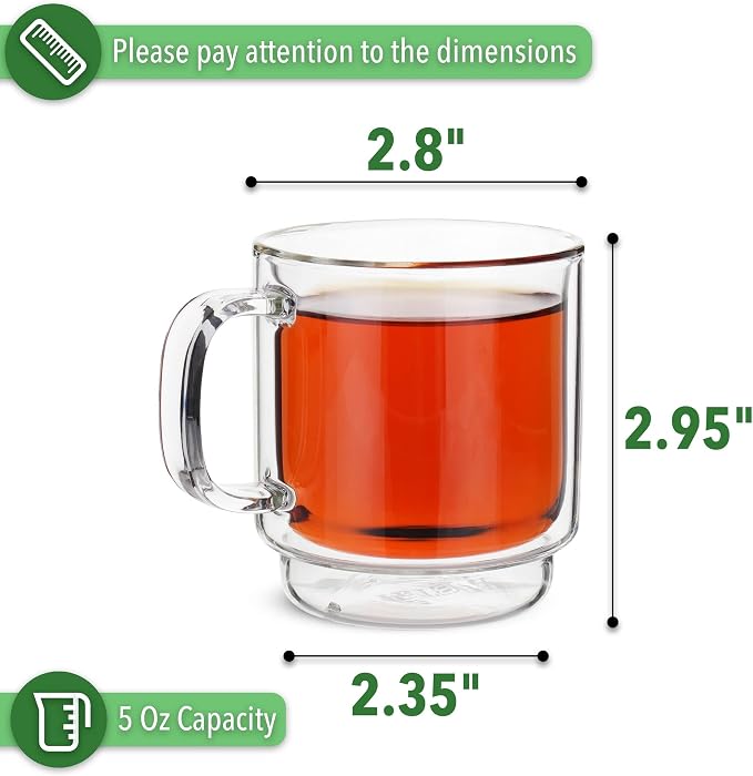 BTaT- Double Walled Stackable Espresso Cups, 5 oz, Double Wall Insulated