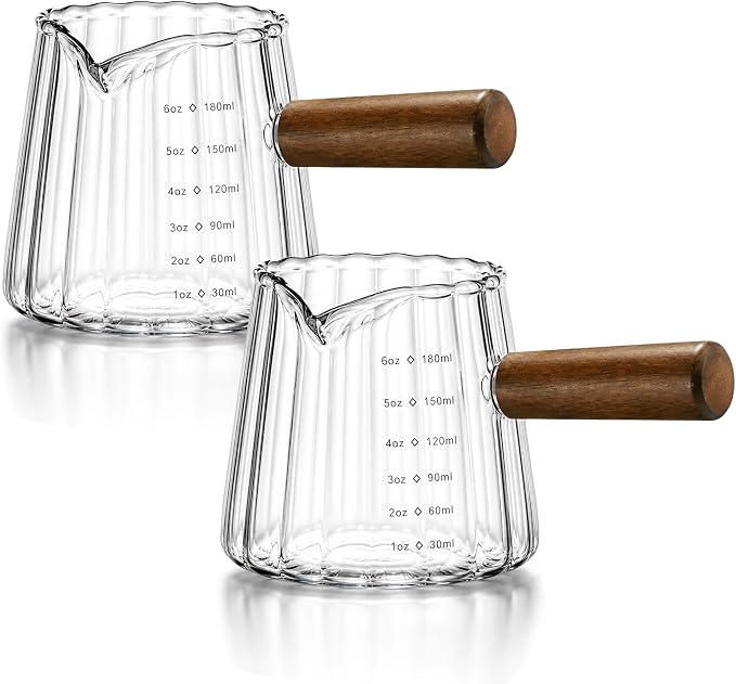 2 Pack Espresso Measuring Cup 6oz, Febwind Ribbed Borosilicate Glass Espresso
