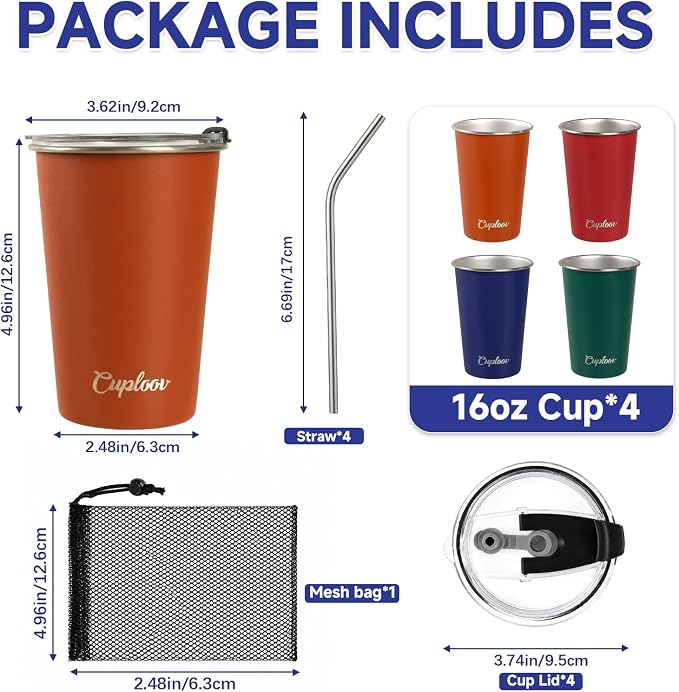 16 oz Stainless Steel Cups