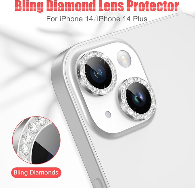 AGVEE 3+3 for iPhone 14 6.1" / 14 Plus 6.7" Camera Lens Protector, Bling