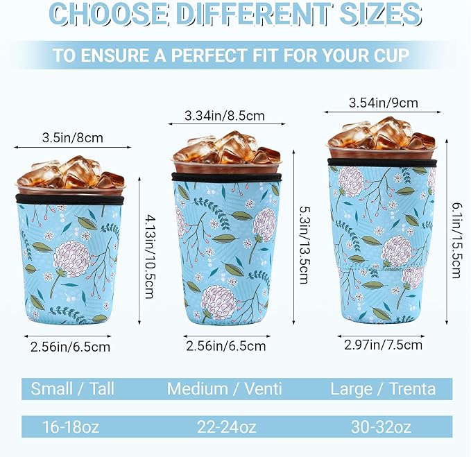 Cobetech Iced Coffee Sleeve Reusable, 3 Pack Neoprene Coffee Cup Sleeves