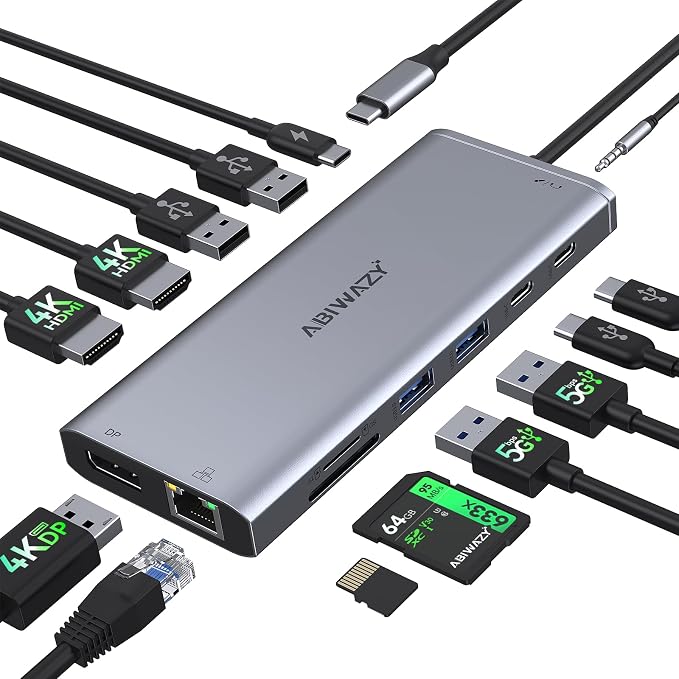 USB C Hub USB-C Docking Station Dual Monitor 14 in 1 Triple Display Multiport