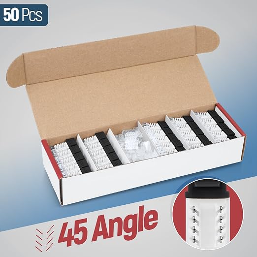 Everest 45° Angled RJ45 Cat6 Keystone Jacks 50-Pack in Black