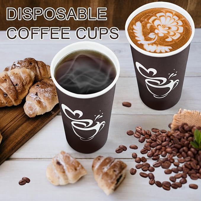 Clawsoff 16 oz 180 Count Paper Coffee Cups Disposable Hot Coffee Cups Brown |