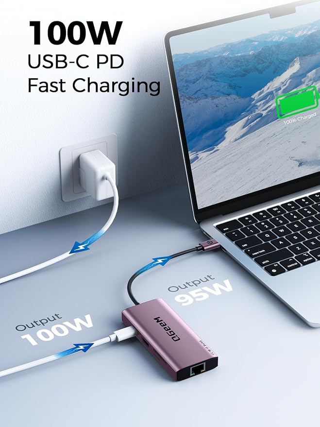 QGeeM USB C Hub Ethernet, 9 in 1 USB Type C Hub HDMI Multi-Port Converter