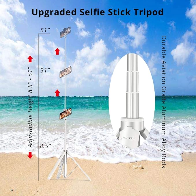 ATUMTEK 51" Selfie Stick Tripod, All in One Extendable Phone Tripod Stand