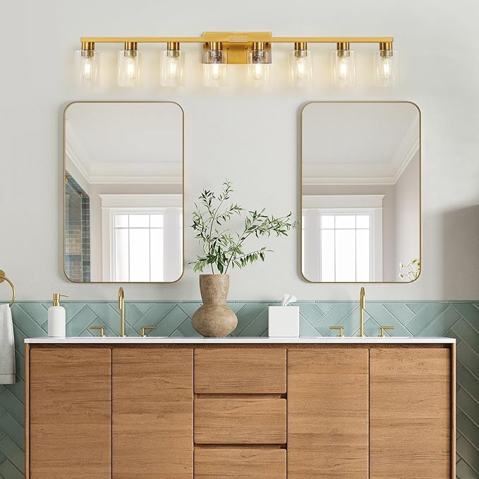 8 Light Gold Bathroom Light Fixtures, Modern Large Vanity Lights