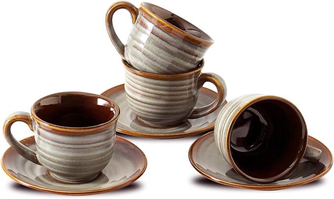 Hasense Espresso Cups with Saucers, 4 oz Small Ceramic Espresso Coffee Mugs Set