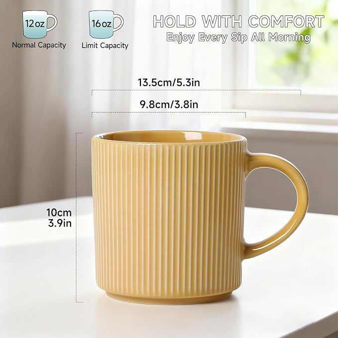 MONITO 16Oz Coffee Mugs Set of 4, Rustic Ceramic Coffee Cups Set