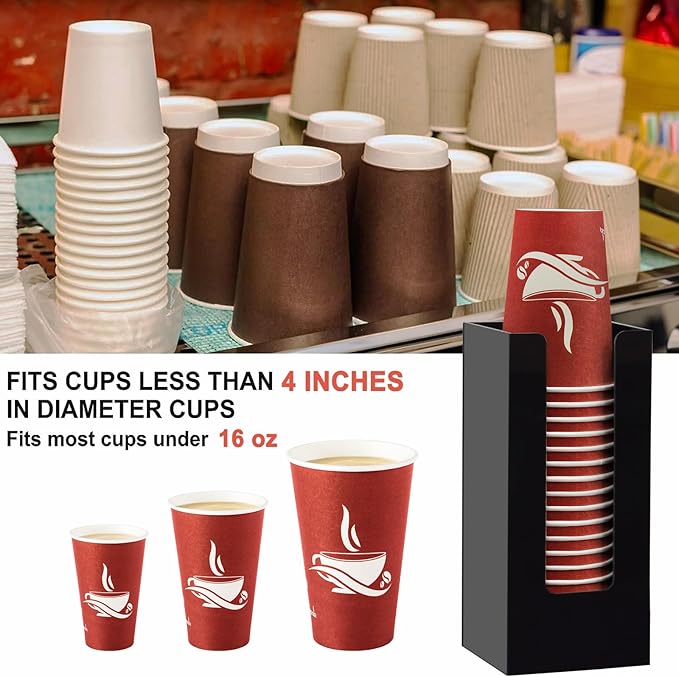 Coffee Cup Dispenser, Cup and Lid Organizer fits 5 to 16 oz Disposable Cups |