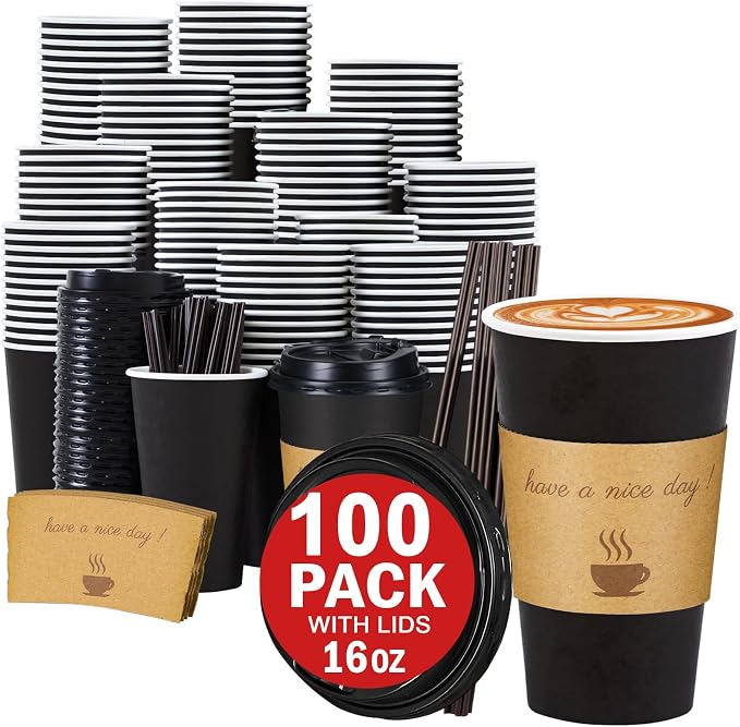 Lamosi 100 Pack 16 oz Coffee Cups, Disposable To Go Paper Cups