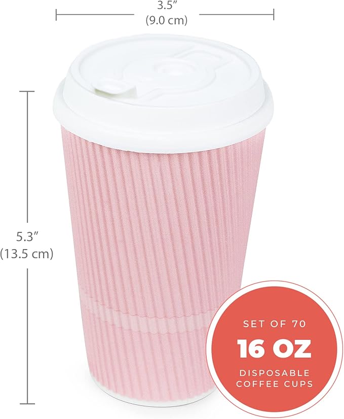 Disposable Coffee Cups With Lids - 16 oz To Go Coffee Cup. Large Travel Cups