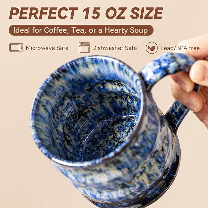 Unique Reactive Glaze Ceramic Coffee Mug - 15 oz Large Coffee Cup