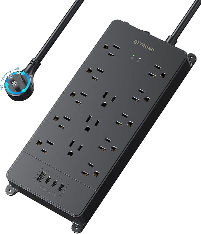 TROND 360° Rotating Flat Plug, Surge Protector Power Strip, 13AC Widely Spaced