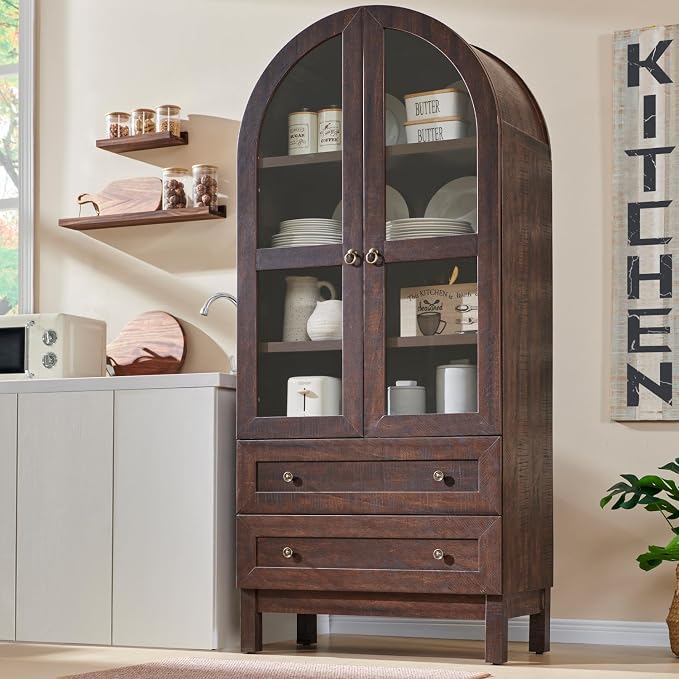 71" Tall Arched Kitchen Pantry Cabinet