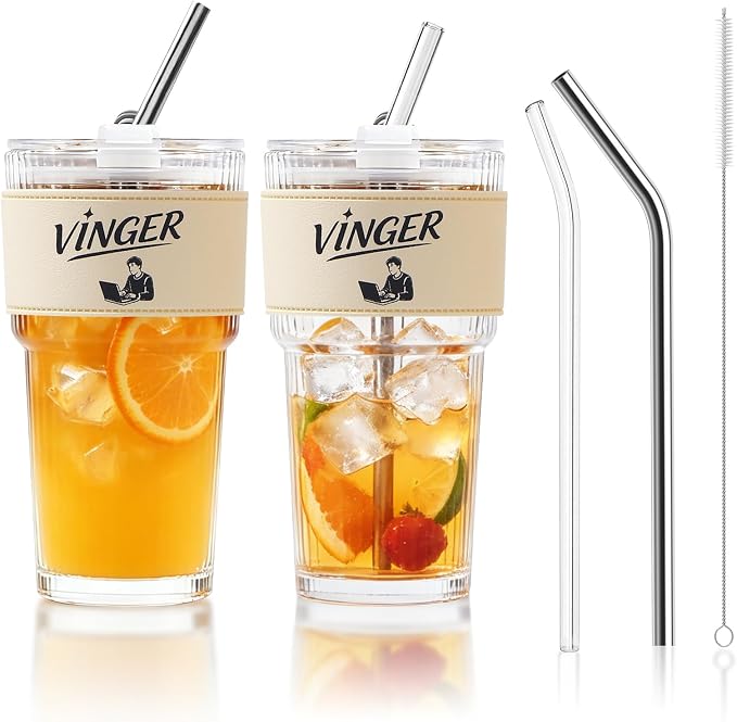 VINGER 20 oz Ribbed Glass Tumblers