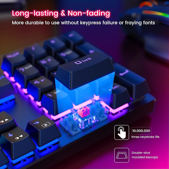 RisoPhy Mechanical Gaming Keyboard, RGB 104 Keys Ultra-Slim LED Backlit USB